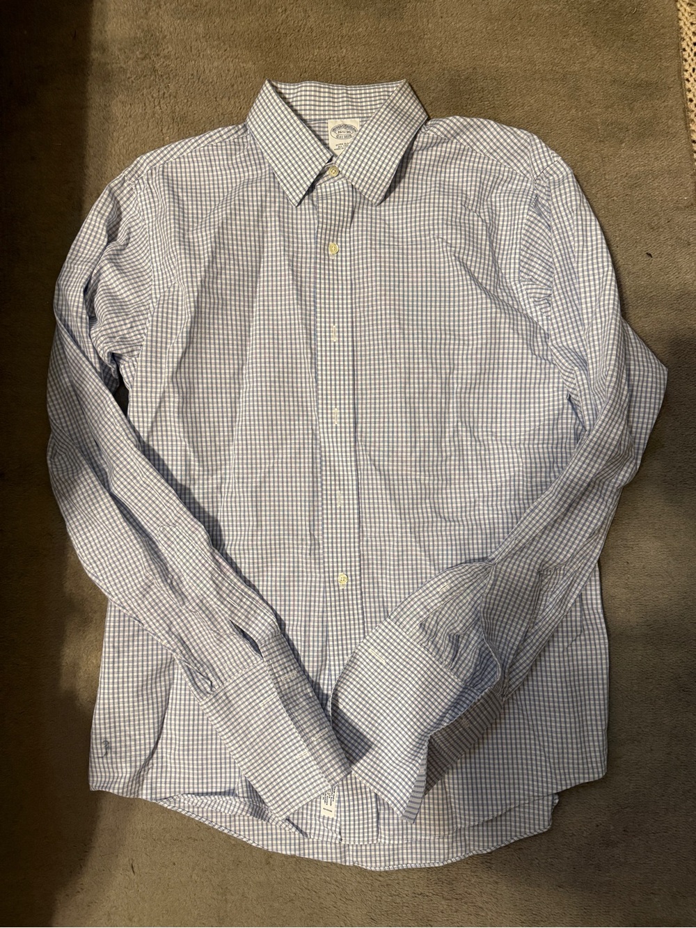 Brooks Brothers Blue & White Dress Shirt 16.5 35 Button Down Like New cufflinks